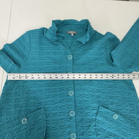 Habitat Womens Top Medium Blue Gauze Ruffle Collar Shirt Funky Lagenlook Artsy - Picture 5 of 12